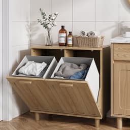 SONNENH Wassorteerder in kast met 2 uitneembare wasmanden en kantelfronten - Eikenlook - 66 x 35 x 67 cm — thumbnail 3