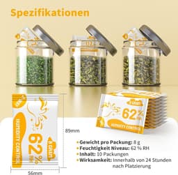 2-weg vochtregulering, 62% luchtvochtigheid terpenen & aromabescherming, 8 g vochtregelaar voor het bewaren van kruiden beschermt tot 28 g - 10 stuks — thumbnail 5
