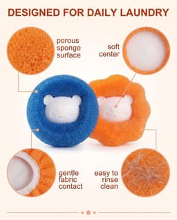 Wasmachine, 8 ballen voor haren (4 blauw, 4 oranje), vangt haren van honden en katten, beschermt delicate stoffen, intelligente wasoplossing zonder filtering — thumbnail 3