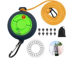 Waslijn uittrekbaar, 10 m draagbare campingwaslijn, outdoor reizen waslijn reiswaslijn met 10 vaste gespen en 20 klemmen voor camping, badkamer, bijkeuken, tuin, hotel