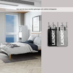 2 stuks opvouwbare wasmanden van stof, 40 liter, draagbare opbergtas met handgrepen, opbergtas voor badkamer, thuis of op reis, lichtgrijs + zwart — thumbnail 5