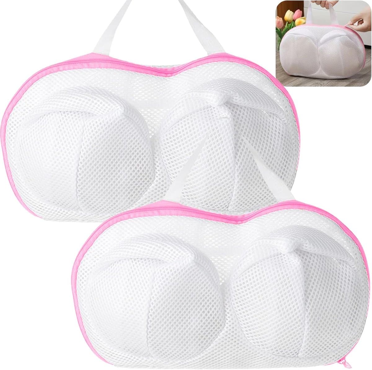 Beschermende Waszak Set - voor BH's en Delicaat Textiel - Voorkomt Beschadiging in de Wasmachine - Voor Vormbehoud - Wastas - Roze - 33 x 20cm - 2 Stuks — afbeelding 1