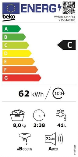 Beko WML81434NPS1 wasmachine Voorlader 8 kg 1400 RPM Wit — thumbnail 2