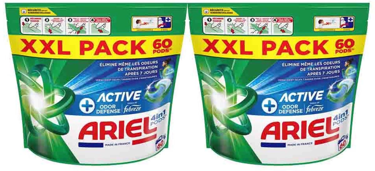 Ariel 4in1 Wasmiddel Pods Actieve Geurbestrijding - 2 x 60 stuks - Voordeelverpakking — afbeelding 1