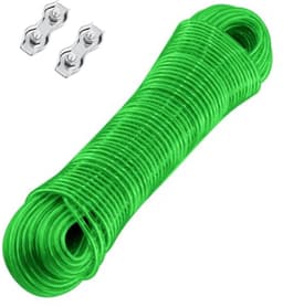 Waslijn 30 m met stalen kern en 2 spanners - Extra sterk voor balkon en tuin - Draagvermogen 120 kg — thumbnail 1