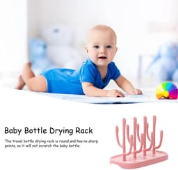 Droogrek voor babyflessen - Flessendroogrek - Draagbaar flessenrek - Uitneembaar - Droogrek met lekbak - Geschikt voor zuignappen, bekers en babyflessen en accessoires - Roze — thumbnail 4