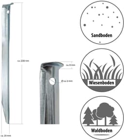 Grondankers - Set 10 XL warmgegalvaniseerde staalpalen 230x23mm V-vormige metalen vastzettingen voor zandgrond campingtent — thumbnail 2