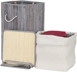 3x wasmand bamboe - wasbox opvouwbaar - 70L - vierkant - 63x36x36 cm - grijs — thumbnail 5