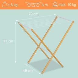 Wasrek inklapbaar - 77x79x49 cm - inklapbaar - staand - bamboe - wit — thumbnail 4