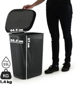 KADAX Plastic wasbak, lichte wasmand, wasverzamelaar van kunststof, luchtdoorlatende wasbox, met deksel (grijs) — thumbnail 3