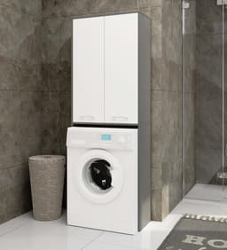 Was a machine kast met 2 deuren, 4 legplanken en opbergvak voor een stijlvolle badkamer — thumbnail 3