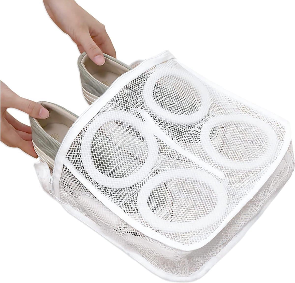 1 Pack Schoenen Waszak - Schoenen Waszak - Sneaker Wasmachine Zak - Hoge Kwaliteit Waszak met Ritssluiting - Herbruikbare en Duurzame Schoenen Waszak met Ritssluiting - Waszak voor Alle Schoenen-M - Wit - 26X25X7.5cm — afbeelding 1