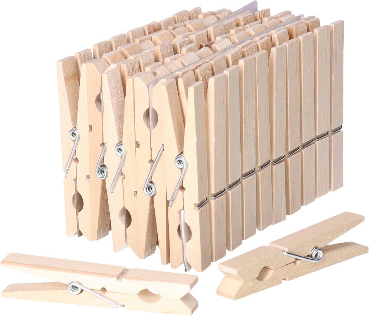 Wasknijpers - 150x stuks - natuurlijke houtkleur - stevig ontwerp - 8 cm — afbeelding 1