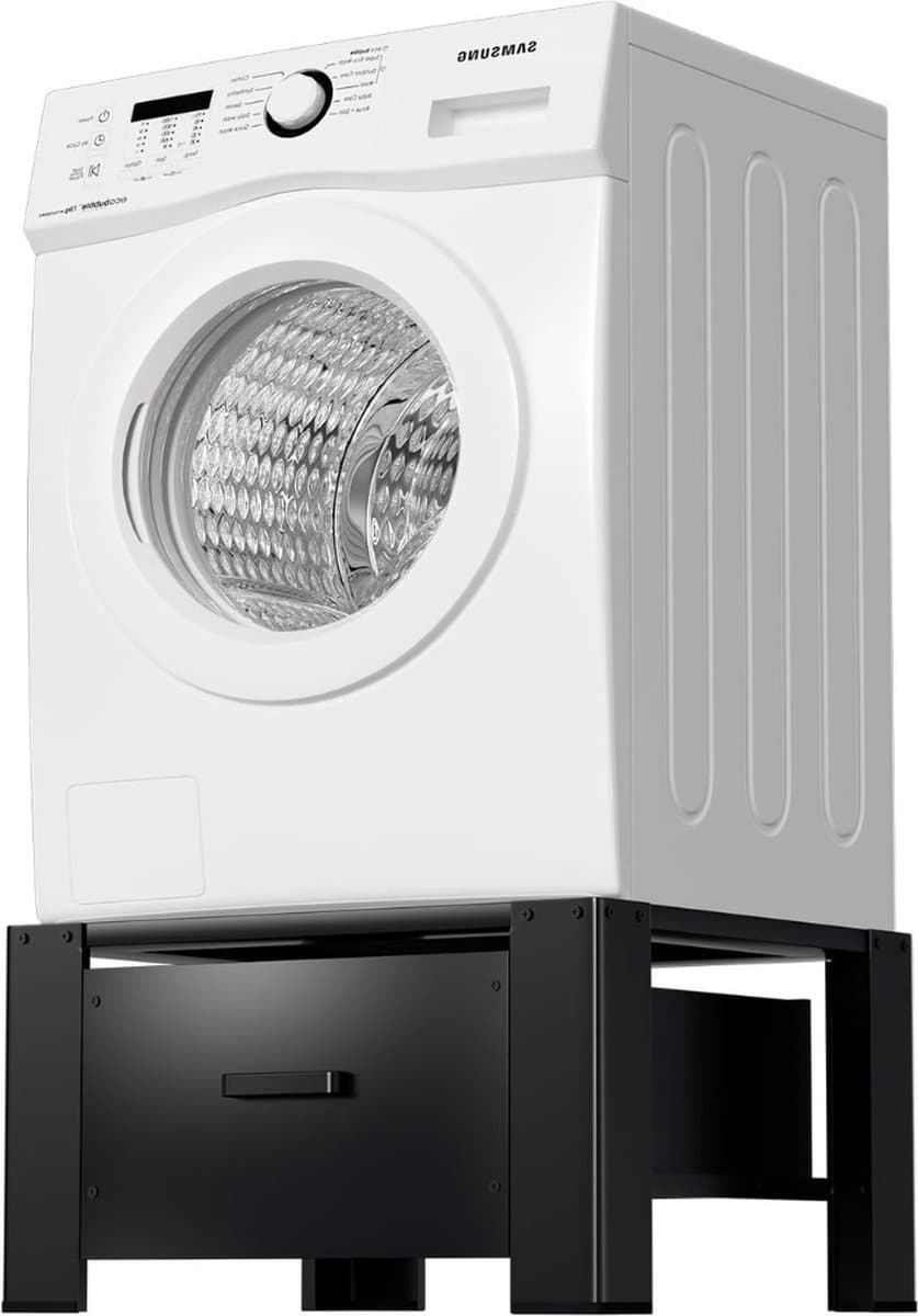 Wasmachine Verhoger - Wasmachine Verhoger met Lade - Wasmachine Sokkel Met Laadcapaciteit tot 150 KG- Wasmachine Kast - Wasmachine Ombouw – Wasmachineverhoger - 62,5 x 54,5 x 32,5 cm - Zwart — afbeelding 1