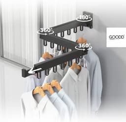 GOODD® Boulogne - Droogrek - Wasrek - Inklapbaar - Uittrekbaar - Zwart - Rvs - Poeder coating mat zwart - 4 armen totaal 114 cm — thumbnail 5