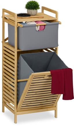 Wasmand rek - 30 liter - met lade - 95 x 40 x 33 cm - bamboe — thumbnail 1