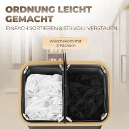 Grote Wasmand met Deksel en 2 Vakken – 150 Liter, Bamboe-Stof, XXL, Grijs — thumbnail 5