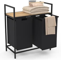 Wasmand met 2 bakken - Industrieel Design, Stof, Zwart - Compact en Praktisch — thumbnail 1