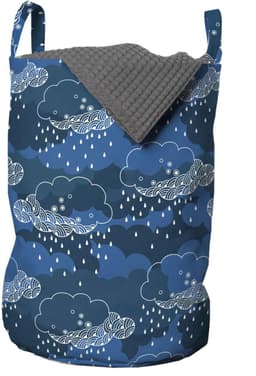 ABAKUHAUS blauw-witte waszak, regenwolken-grafica, wasmand met handvatten en trekkoord voor wasserettes, blauw donkerblauw — thumbnail 4
