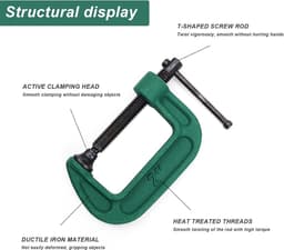 Cosensi - Mini-broeikas timmerman zware metalen C-klemmen - 2 stuks - verstelbaar - groen - klembereik 0-50 mm - slaapkas voor hout — thumbnail 4