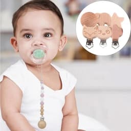 YAPKOLV 6 stuks hoogwaardige beukenhouten klemmen, niet giftig, fopspeenclip, speenclip, babyspeenhanger, natuurlijke houten clip — thumbnail 3
