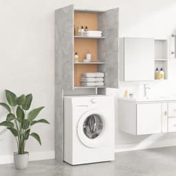 Gecheer Wasmachinekast, 2 deuren en 3 vakken, rek voor wasmachine, ruimtebesparend bovenkast voor wasmachine, wc-rek, betongrijs, 64 x 25,5 x 190 cm — thumbnail 3