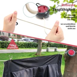 Uittrekbare waslijn voor buiten en binnen - 10 meter draagbare waslijn voor vakantie, camping en reizen — thumbnail 3