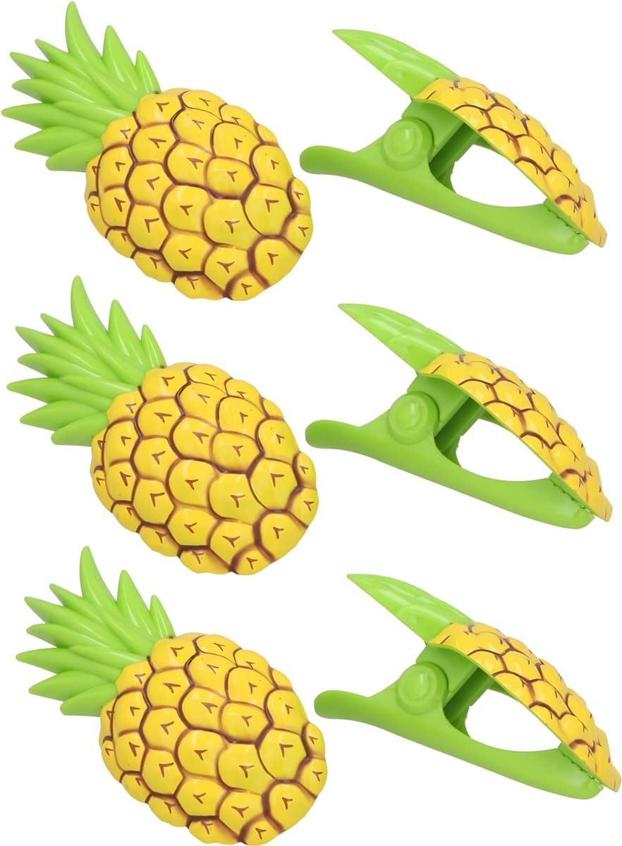 Gerimport Handdoekknijpers - 6x - geel - ananas - handdoekklem - kunststof — afbeelding 1