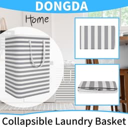 Grote Vouwbare Wasmand - 75L - Waterdichte Wasbakken - Vrijstaande Waszak met Handvatten - Hoge Kledingmand voor Wasgoed - Rimpelpatroon — thumbnail 5