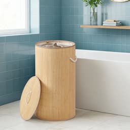 SONGMICS - Wasmand - Wasmand met Deksel - Bamboe - Opvouwbaar - Rond Design — thumbnail 3