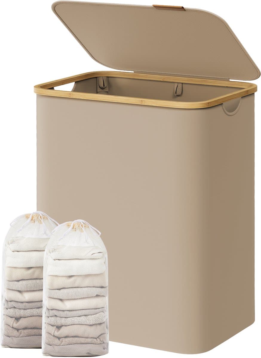 SONGMICS - Wasmand - Wasmand met Deksel - 2 Vakken - Uitneembare Waszak - Opvouwbaar — afbeelding 1
