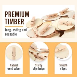 60 stuks natuurlijke houten knijpers - ronde schijf - doe-het-zelf - hout - knutselklemmen - decoratieve klemmen - mini - foto's - 48 mm. — thumbnail 4