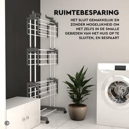 Opvouwbare Droogtower met 4 Niveaus en Wielen - Ruimtebesparend RVS Droogrek — thumbnail 1