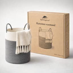Wasmand van gevlochten katoenen touw met handgrepen, grote opbergmand voor speelgoed in de kinderkamer, dekens in de woonkamer, D 35 x H 50 cm, wit en grijs — thumbnail 5