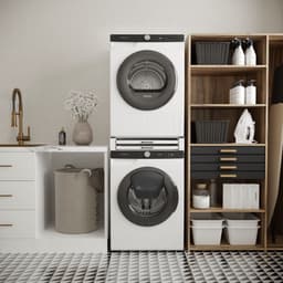 Wasophoogte® Tussenstuk wasmachine droger - Stapelkit wasmachine droger - Tussenkader met droogrek en plateau - Geschikt voor elk type - Wit — thumbnail 2