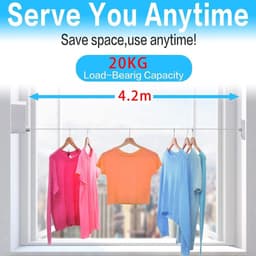 Retractable Clothesline for Indoor and Outdoor Use | Heavy Duty Drying Line with Wall Mounted Rack | Prevents Sagging with Lock Feature — thumbnail 2