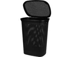 Bathroom Solutions Wasmand - zwart - 60 liter - 37 x 46 x 60 cm - met deksel — afbeelding 1