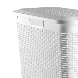 Plasticforte Smalle Wasmand met deksel Rotan - wit - gevlochten kunststof - 48 liter - 27 x 46 x 60 cm — thumbnail 2