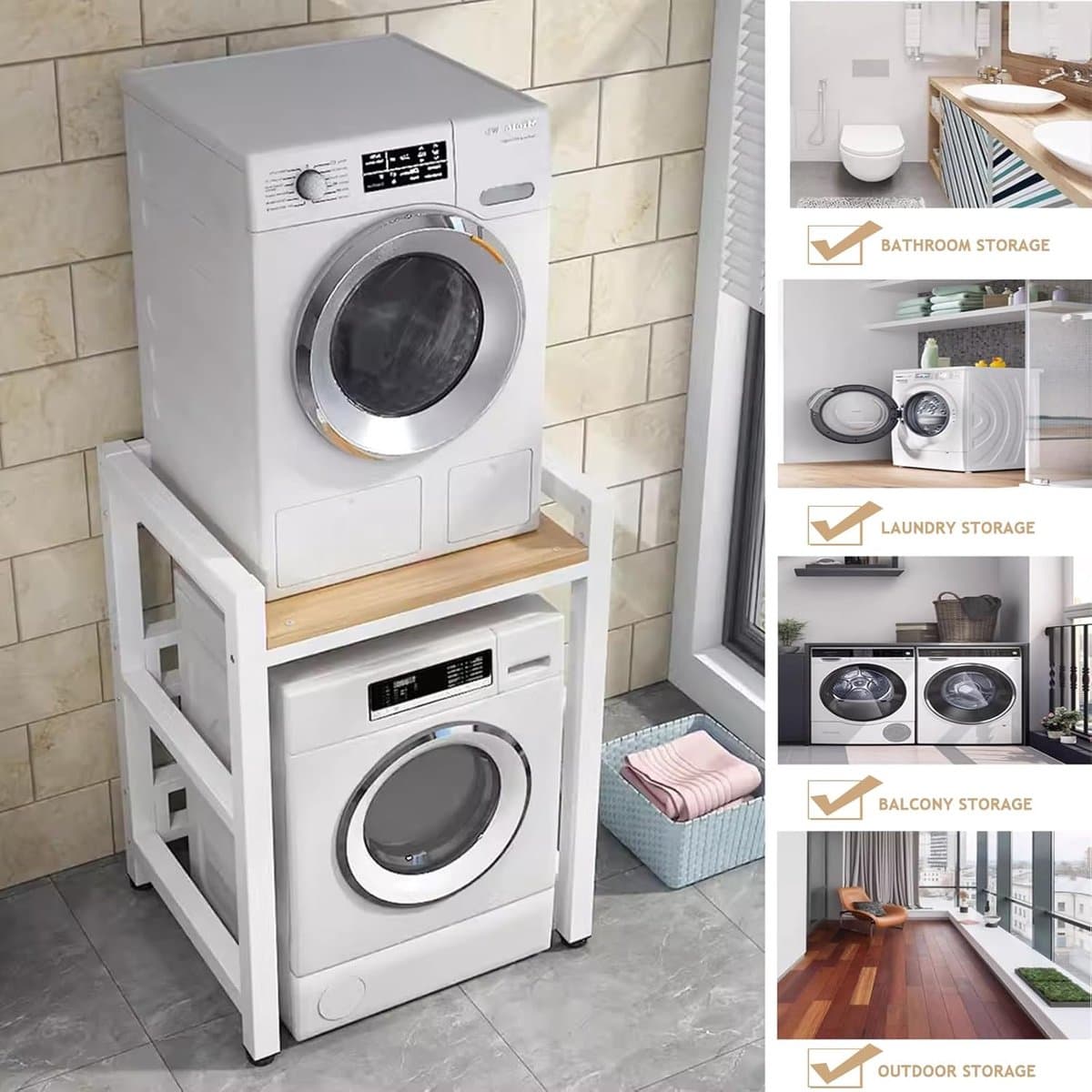 RFWR® Stapelbare Wasmachine en Droger Kast met Verstelbare Hoogtes - Ruimtebesparend en Duurzaam — afbeelding 1