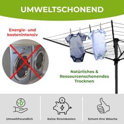 Droogmolen 50m lijnlengte met verstelbare hoogte en bodemhulzen - Buitendroger Zwart — thumbnail 5