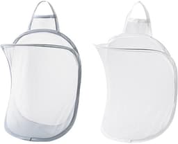 TOVBMUP Wasmand - Mesh wasmand - Opbergmand - Hangend - Opvouwbaar - voor thuis, hotel, reizen, kamperen - Wit + grijs - 2 stuks — thumbnail 1