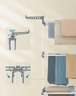 Grote kledingluchter opvouwbaar droogrek wasgoed 4-laags beweegbaar - 64 x 126 x 172 cm - roestvrij staal - opvouwbare vleugels - eenvoudige montage - binnen en buiten - wit — thumbnail 3