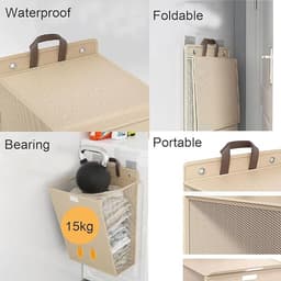 iBright hangende wasmand met Deksel - Inklapbare waszak - 60 Liter - Inclusief Muurbevestiging - Beige — thumbnail 3