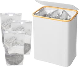 Adel Dream Wasmand met deksel - 3 vakken - ingeklapte wasmand - 160 liter - lichtgrijs - ruime capaciteit wasmand 3 vakken — thumbnail 1