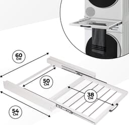 Vonia Tussenstuk Wasmachine Droger - Stapelkit Wasmachine Droger - Universeel - Uitschuifbare Handdoekhouder - Wit — thumbnail 5