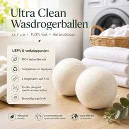 Ultra Clean Wasdrogerballen - 6x - 100% wol - Herbruikbaar - Drogerballen - 7 cm - was drogen — thumbnail 2