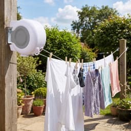 Wasdraad - Uitschuifbare Waslijn - Drooglijn voor buiten - Plastic waslijn - Waslijn Camping - Roldrooglijn - Twee weerbestendige lijnen voor - Wit — thumbnail 2