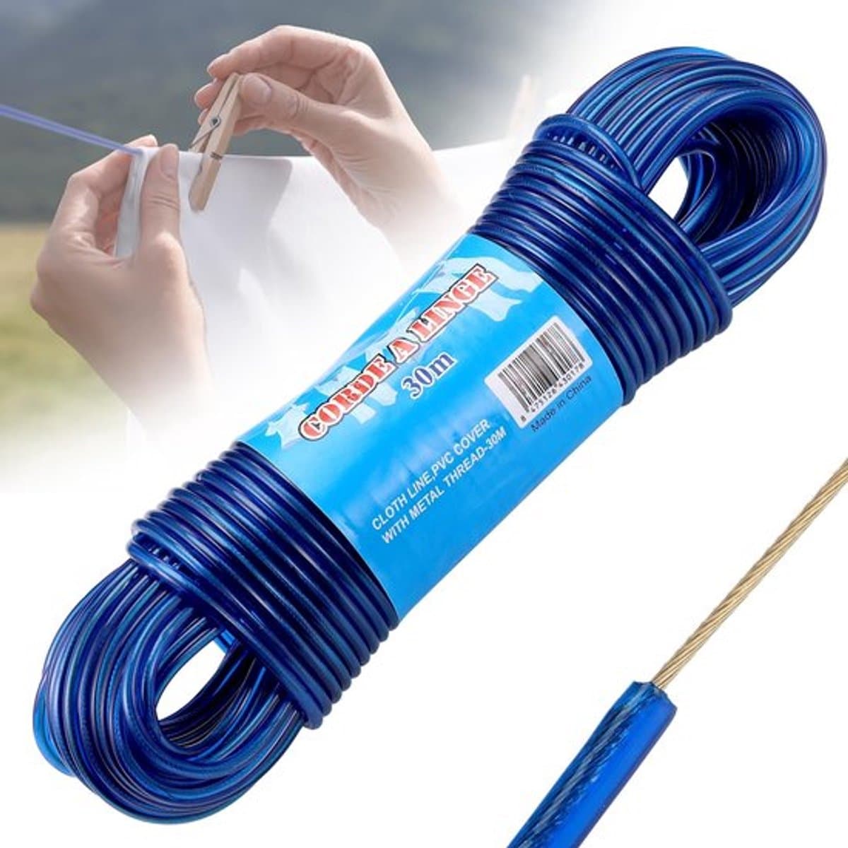 Dailygoody - Waslijn touw - Sterke kledinglijn - 30 meter lange waslijn - Blauw — afbeelding 1