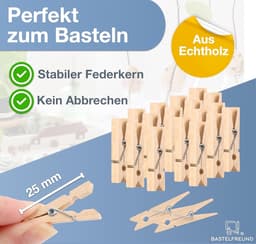 SnelShoppen - 100x Mini Clips 25 mm - Houten Wasknijpers, Sterke Mini Clip voor Creatief Gebruik, Perfect voor Feest, Tuin en Keuken — thumbnail 2