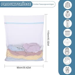 SnelShoppen - 2 Stuks Wasnet Groot 90x110cm - Herbruikbare Waszak met Rits voor Kleding, Shirts, Sweaters, Jas, Broeken - Waskorf voor Wasmachine - Wi — thumbnail 3